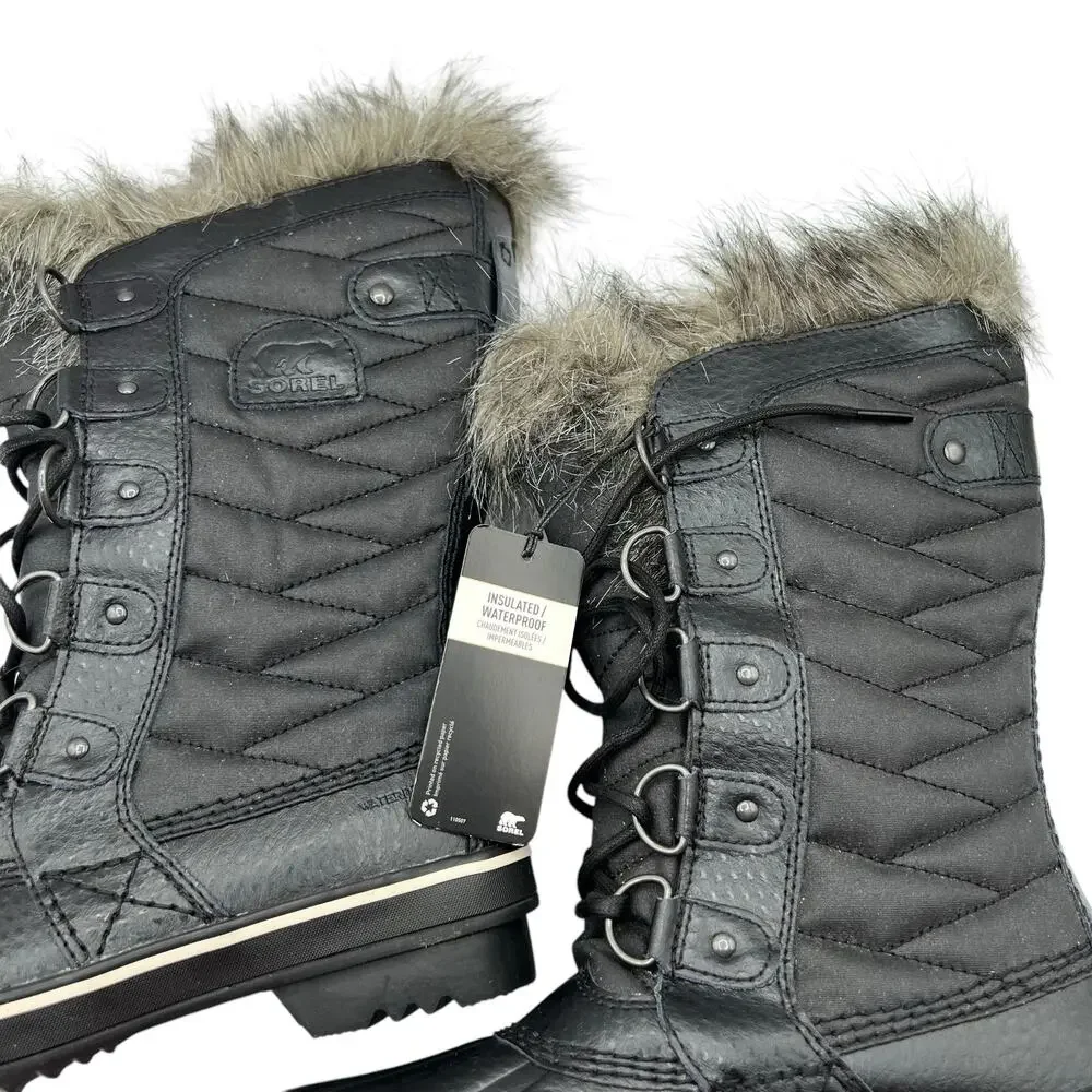 Sorel Womens Size 6.5 Tofino II Waterproof Faux Fur Trim Boots Black Stone NWT